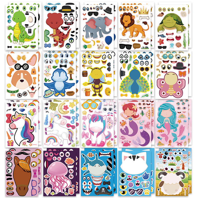 Zoo Party Games - 12/24 Sheets Make a Face Stickers